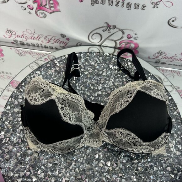 Bra lace black cream jewel dangly detail crystal beaded cupped sexy bra - Picture 2 of 10